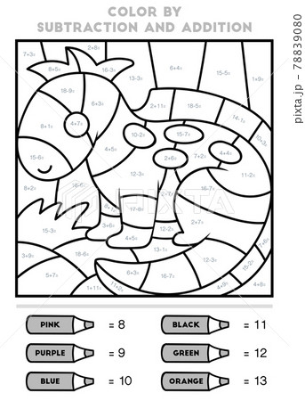 Color by addition and subtraction, education game for kids, Dinosaur Color by addition and subtraction, education game for kids, Dinosaur 78839080