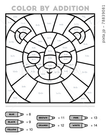 Color by addition, education game for kids, Lion Color by addition, education game for kids, Lion 78839081