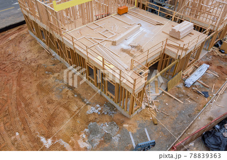 Wood building frame structure on a new development 78839363