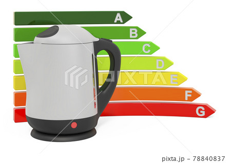 Electric kettle with energy efficiency chart, 3D rendering 78840837