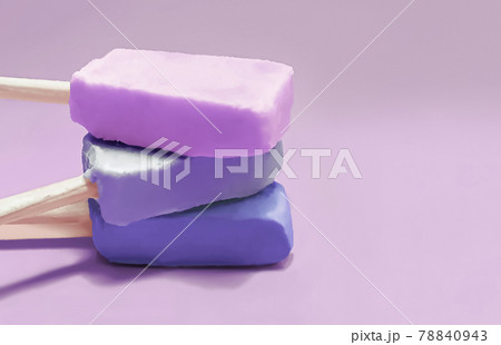 bluberry, grape and acai popsicles on purple background with copy space 78840943