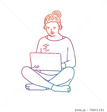 Girl using laptop in lotus pose 78841181