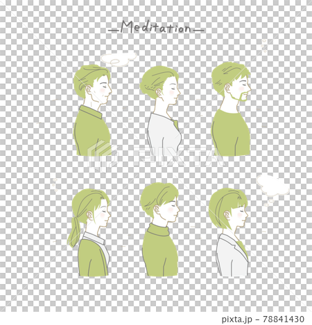 目をつぶっている人々の横顔のイラスト素材