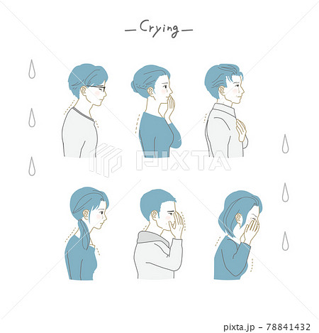 泣いている人々の横顔のイラスト素材