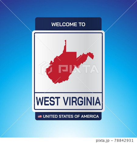 The Sign United states of America with message, West Virginia and map on Blue Background vector art image illustration. 78842931
