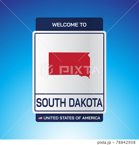 The Sign United states of America with message, South Dakota and map on Blue Background vector art image illustration. 78842938