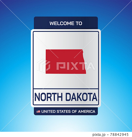The Sign United states of America with  message, North Dakota and map on Blue Background vector art image illustration. 78842945