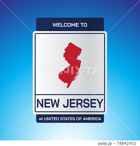 The Sign United states of America with  message, New Jersey and map on Blue Background vector art image illustration. 78842952