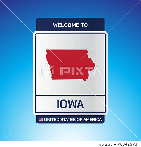 The Sign United states of America with  message, Iowa and map on Blue Background vector art image illustration. 78842973