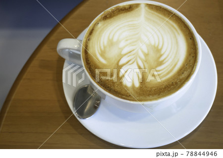 Coffee cup hot latte on wooden table 78844946