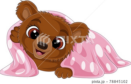 Cartoon funny baby bear wearing pink blanket 78845102