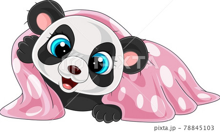 Cartoon funny baby panda wearing pink blanket 78845103