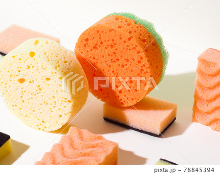 Foam rubber sponges in different shapes close up Foam rubber sponges in different shapes close up 78845394