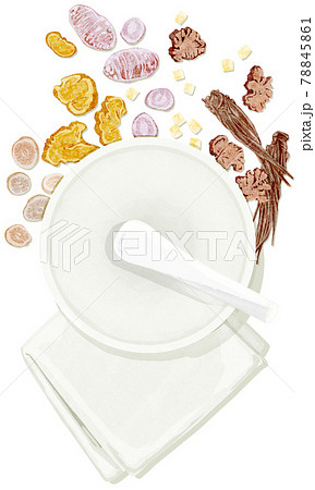 漢方生薬「当帰芍薬散」手描き水彩風イラスト 漢方生薬「当帰芍薬散」手描き水彩風イラスト 78845861