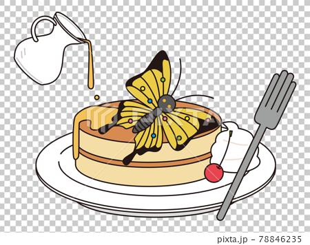 蝶がトッピングされた美味しそうなパンケーキのイラスト素材