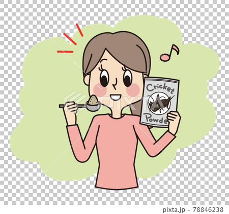 コオロギの粉末を興味津々で手に取る女性 78846238