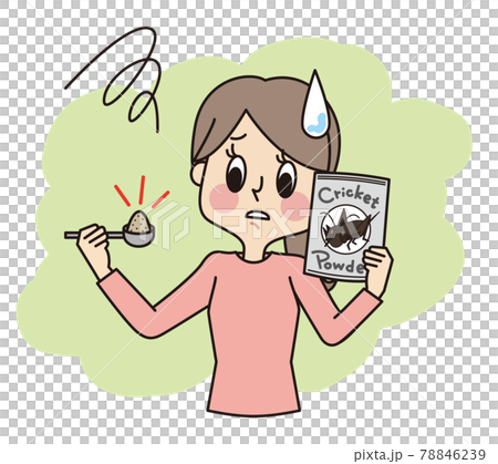 コオロギの粉末を苦手意識を持ちながら手に取る女性 78846239