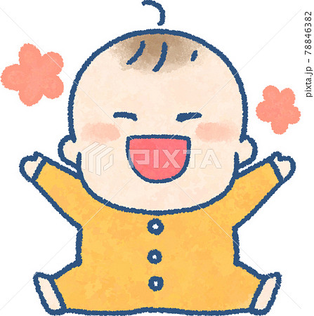 おすわりして楽しそうに笑う赤ちゃんのイラスト フルカラー のイラスト素材 7463
