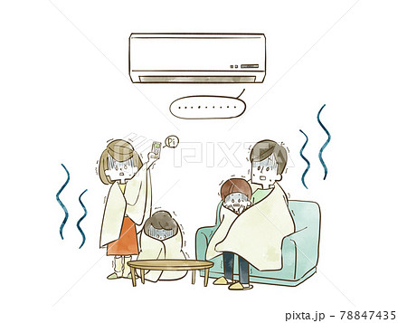故障したエアコンと寒さに震える家族 故障したエアコンと寒さに震える家族 78847435