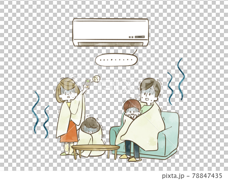 故障したエアコンと寒さに震える家族 故障したエアコンと寒さに震える家族 78847435