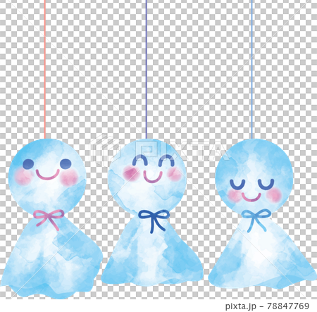 かわいいてるてる坊主の親子のイメージイラスト（水彩画風） 78847769