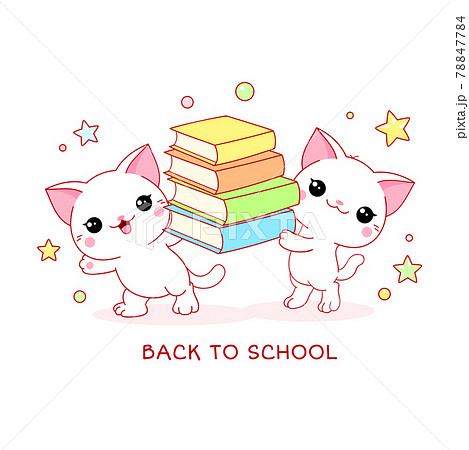 Back to school. Two cute little white cats with books 78847784