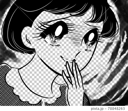 70年代少女漫画悪巧みしてほくそ笑むおかっぱ頭の少女 78848263