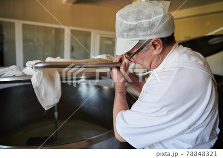 Cheese production cheesemaker working in factory Cheese production cheesemaker working in factory 78848321