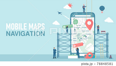 スマートフォン 地図 Mapアプリ コンセプトバナーイラストのイラスト素材