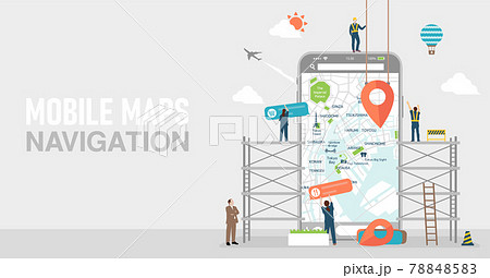 スマートフォン 地図 Mapアプリ コンセプトバナーイラストのイラスト素材 7485