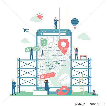 スマートフォン 地図 Mapアプリ コンセプトイラストのイラスト素材