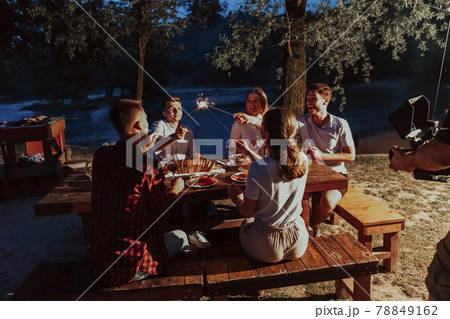 french dinner party on summer 78849162