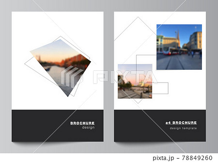 Vector layout of A4 format cover mockups design templates with geometric simple shapes, lines and photo place for brochure, flyer layout, booklet, cover design, book, brochure cover. 78849260