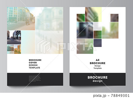 Vector layout of A4 cover mockups design templates for brochure, flyer layout, booklet, cover design, book design, brochure cover. Abstract project with clipping mask green squares for your photo. Vector layout of A4 cover mockups design templates for brochure, flyer layout, booklet, cover design, book design, brochure cover. Abstract project with clipping mask green squares for your photo. 78849301