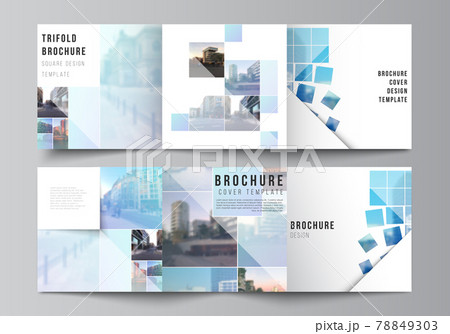 Vector layout of square format covers templates for trifold brochure, flyer, magazine, cover design, book design, brochure cover. Abstract design project in geometric style with blue squares. 78849303