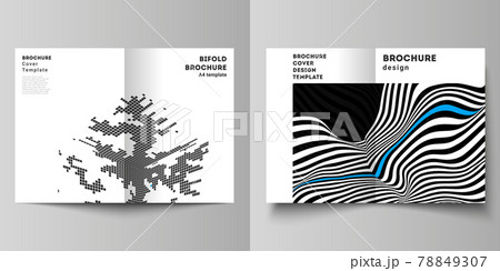 The vector layout of two A4 format modern cover mockups design templates for bifold brochure, magazine, flyer, booklet, report. Abstract big data visualization concept backgrounds with lines and cubes The vector layout of two A4 format modern cover mockups design templates for bifold brochure, magazine, flyer, booklet, report. Abstract big data visualization concept backgrounds with lines and cubes 78849307