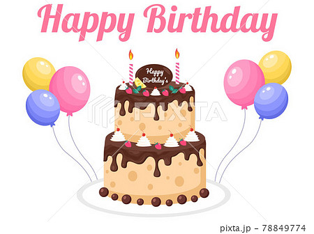 Happy Birthday Balloons And Cake Images Happy Birthday Party Celebrating Illustration...のイラスト素材 [78849774] - Pixta