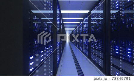 Data Center Computer Racks In Network Security Server Room Cryptocurrency Blockchain Mining 3D illustration 78849791