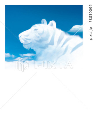 寅年賀状デザイン28-a　青空に雲で表現したトラ　テンプレート 78850096