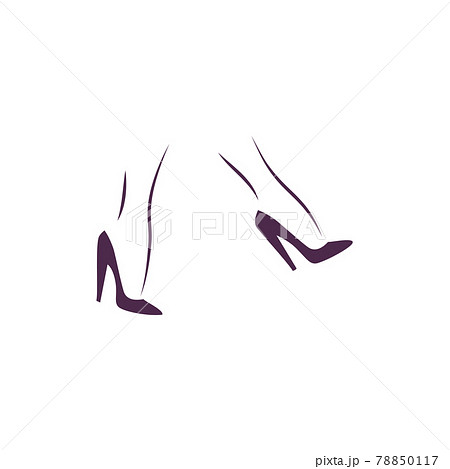 Beautiful hand drawn woman foot on high heels shoes silhouette isolated.  78850117