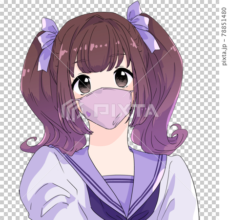 セーラー服を着た外ハネツインテールの女の子 マスク着用の