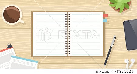 白い空白のノートが置かれたデスクのベクターイラスト背景のイラスト素材
