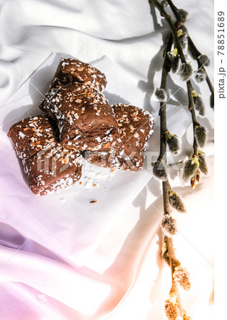 Oat cookies, oat dates energy, selective focus. Vegan sweets. Homemade bakery. Raw vegan healthy dessert made from dates and nuts Oat cookies, oat dates energy, selective focus. Vegan sweets. Homemade bakery. Raw vegan healthy dessert made from dates and nuts 78851689