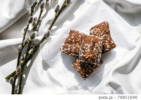 Oat cookies, oat dates energy, selective focus. Vegan sweets. Homemade bakery. Raw vegan healthy dessert made from dates and nuts Oat cookies, oat dates energy, selective focus. Vegan sweets. Homemade bakery. Raw vegan healthy dessert made from dates and nuts 78851690