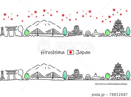 広島の街並みと新型コロナウイルスの線画セット 78852687