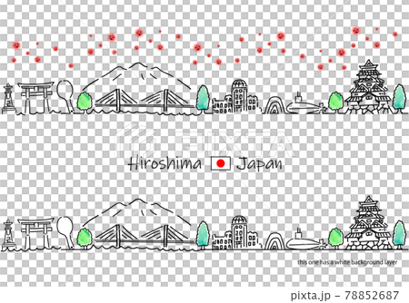 Hiroshima cityscape and new coronavirus line drawing set 78852687