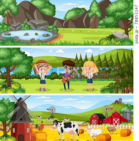 Different nature landscape at daytime scene with cartoon character Different nature landscape at daytime scene with cartoon character 78853147