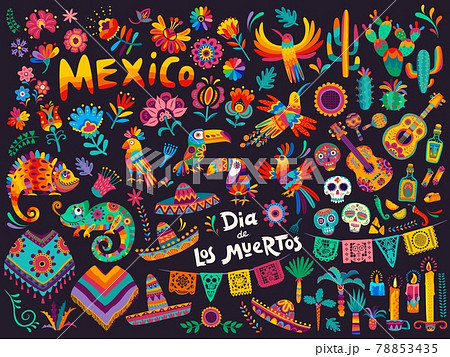 Mexican cartoon symbols, Day of Dead holiday Mexican cartoon symbols, Day of Dead holiday 78853435