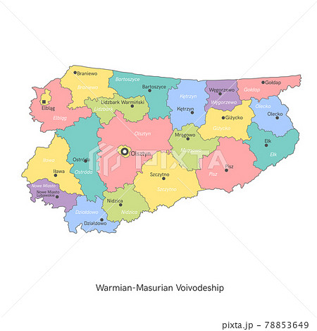vector illustration: administrative map of Poland. Warmian-Masurian Voivodeship map with gminas 78853649