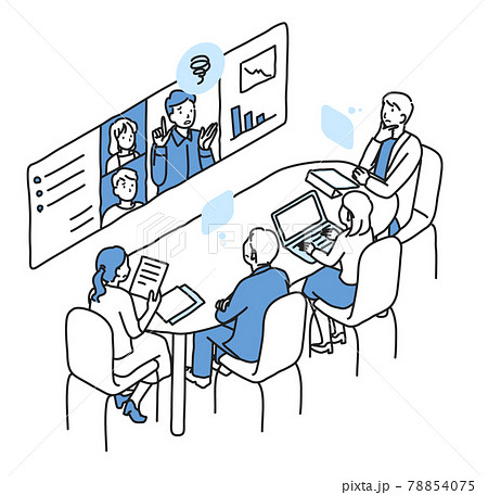 ビデオ会議で困りごとを議論するビジネスマンとOL ビデオ会議で困りごとを議論するビジネスマンとOL 78854075